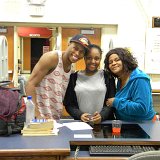 Ailey II dancer Jeroboam Bozeman at the reception, sharing with one of the Lec Dem participants and her family.