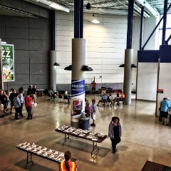 We decided to brave the rain and the guaranteed crowd issues, and headed to the Kansas Expocentre to hear some of the earlier music being held in the adjacent Exhibition Hall pictured above. As you can imagine, the acoustics were horrid.