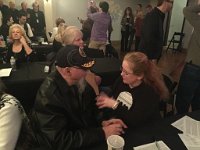 Kerry Livgren, who would later this evening be inducted into KMHoF for the FIFTH time) shares tips with Jen Falley on accepting. Jen and a couple of the Jam4Dan Trustees would accept Dan, and sadly we never got a pic of that acceptance. :-(